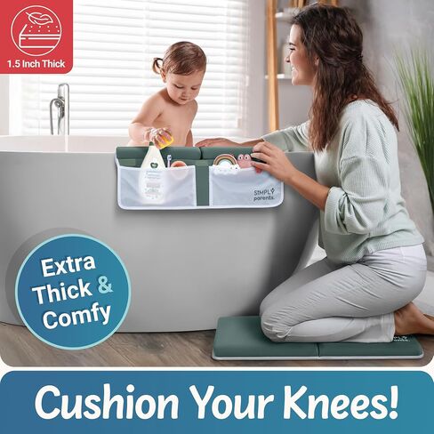 Baby Bath Kneeler and Elbow Rest Pad Set – Quick-Dry, Non-Slip Bath Kneeling Rest Pad for Bathing a Baby or Toddler, with Toy Organizer Pockets, with a Gift Box, Baby Bath Accessories for tub, Gray in Saudi Arabia