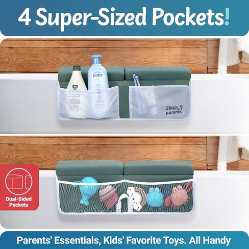 Baby Bath Kneeler and Elbow Rest Pad Set – Quick-Dry, Non-Slip Bath Kneeling Rest Pad for Bathing a Baby or Toddler, with Toy Organizer Pockets, with a Gift Box, Baby Bath Accessories for tub, Gray in Saudi Arabia
