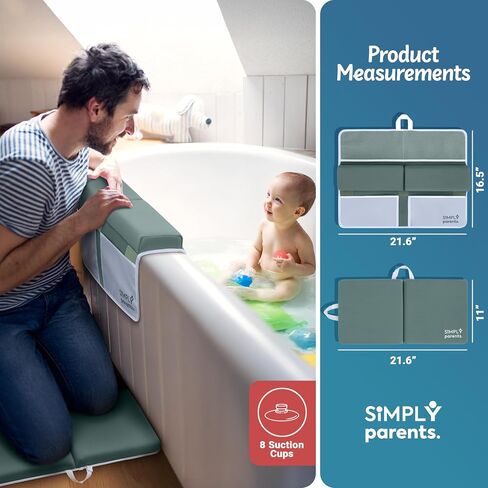 Baby Bath Kneeler and Elbow Rest Pad Set – Quick-Dry, Non-Slip Bath Kneeling Rest Pad for Bathing a Baby or Toddler, with Toy Organizer Pockets, with a Gift Box, Baby Bath Accessories for tub, Gray in Saudi Arabia