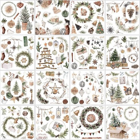 Discipreath 16 Sheets Rustic Christmas Ruct على عمليات نقل الحرف اليدوية شجرة الزهور الجوارب الجوارب الجوارب ، فرك على الشارات على شارات مظروف الألبان الخشبية ، 5.9x5.9 '(نمط بوهو) in Saudi Arabia