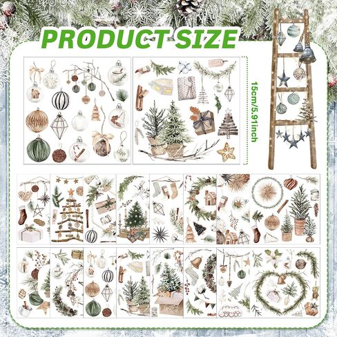 Discipreath 16 Sheets Rustic Christmas Ruct على عمليات نقل الحرف اليدوية شجرة الزهور الجوارب الجوارب الجوارب ، فرك على الشارات على شارات مظروف الألبان الخشبية ، 5.9x5.9 '(نمط بوهو) in Saudi Arabia