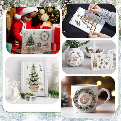 Discipreath 16 Sheets Rustic Christmas Ruct على عمليات نقل الحرف اليدوية شجرة الزهور الجوارب الجوارب الجوارب ، فرك على الشارات على شارات مظروف الألبان الخشبية ، 5.9x5.9 '(نمط بوهو) in Saudi Arabia