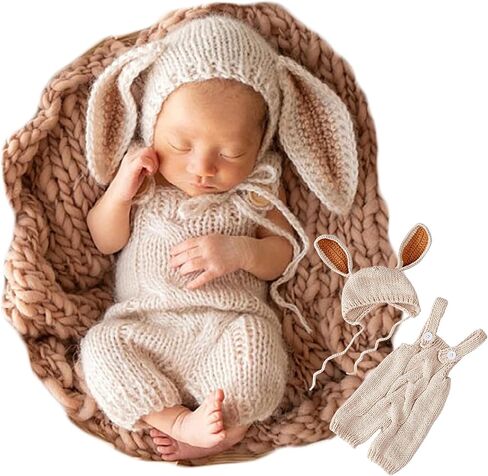 Zeroest Newborn Photography Props Baby Easter Bunny Outfits | New Born Boys Girls First Picture Crochet Knitted Set, Infant Photo Photoshoot in Saudi Arabia