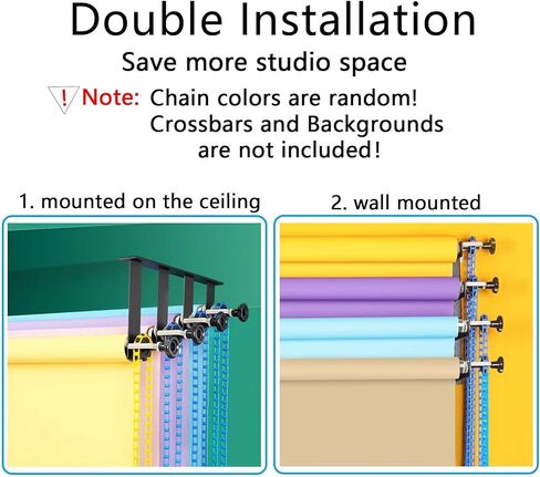 Photography Backdrop Wall Mount 3 Roller Support System, Manual Photo Background Ceiling Holder, Including 2 Tri-fold Hooks, 6 Expand Bars, 3 Chains, for Home Studio Live Stream Game Video in Saudi Arabia