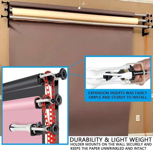 Photography Backdrop Wall Mount 3 Roller Support System, Manual Photo Background Ceiling Holder, Including 2 Tri-fold Hooks, 6 Expand Bars, 3 Chains, for Home Studio Live Stream Game Video in Saudi Arabia