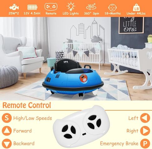 12V Electric Ride on Bumper Car for Toddlers, Kids Bumper Car with Remote Control, 360 Degree Spin, 3 Speed, LED Lights, Dual Joysticks, Safety Belt for 18+ Months Kids, Green in Saudi Arabia