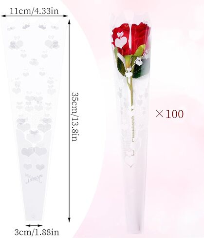 Hmxpls 100 Pcs Single Flower Sleeve Clear Single Rose Sleeve Flower Wrapping Bags Plastic Single Rose Packaging Bags for Birthday Wedding Flower Gifts Supplies (White) in Saudi Arabia