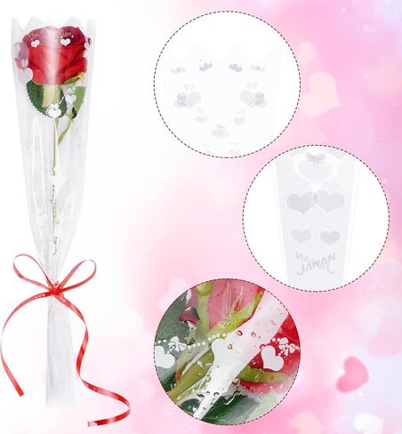 Hmxpls 100 Pcs Single Flower Sleeve Clear Single Rose Sleeve Flower Wrapping Bags Plastic Single Rose Packaging Bags for Birthday Wedding Flower Gifts Supplies (White) in Saudi Arabia