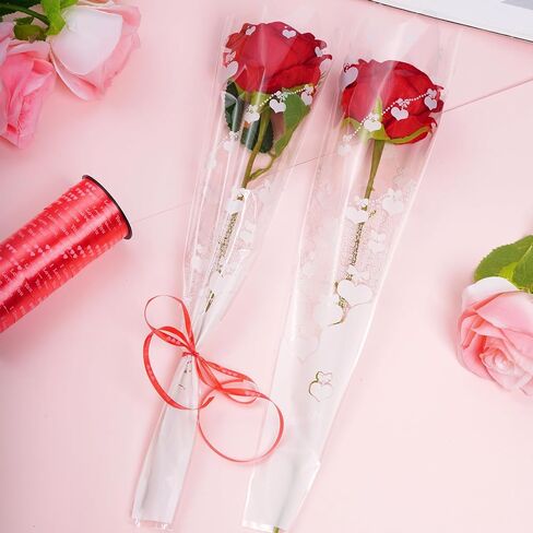 Hmxpls 100 Pcs Single Flower Sleeve Clear Single Rose Sleeve Flower Wrapping Bags Plastic Single Rose Packaging Bags for Birthday Wedding Flower Gifts Supplies (White) in Saudi Arabia