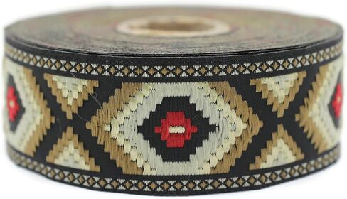 10.9 Yards Spool 1.37 inch Wide Dark Beige and Camel Color Jacquard Ribbon Embroidered Trim Woven Border DIY Crafting 35952 V2 in Saudi Arabia