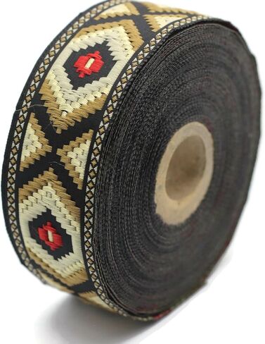 10.9 Yards Spool 1.37 inch Wide Dark Beige and Camel Color Jacquard Ribbon Embroidered Trim Woven Border DIY Crafting 35952 V2 in Saudi Arabia