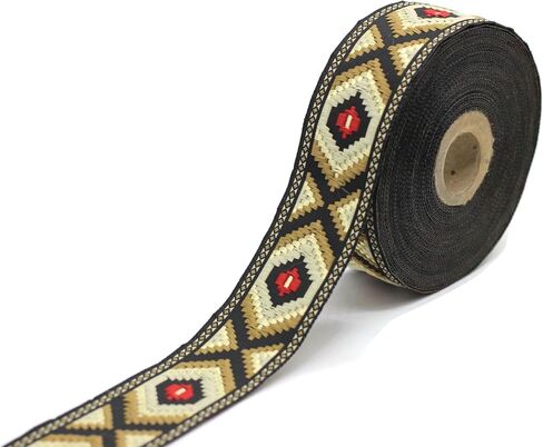 10.9 Yards Spool 1.37 inch Wide Dark Beige and Camel Color Jacquard Ribbon Embroidered Trim Woven Border DIY Crafting 35952 V2 in Saudi Arabia