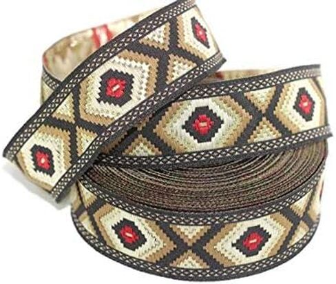 10.9 Yards Spool 1.37 inch Wide Dark Beige and Camel Color Jacquard Ribbon Embroidered Trim Woven Border DIY Crafting 35952 V2 in Saudi Arabia