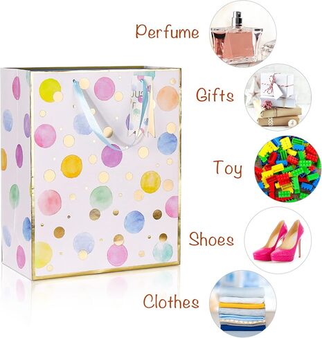 4 Pack Gift Bags Assorted Sizes Large Medium Small Paper Bags with Handles & Tissue Paper Reusable Colorful Polka Dots Stripes Stars Pattern Favor Gags for Party, Birthday, Mother's Day, Wedding Any in Saudi Arabia