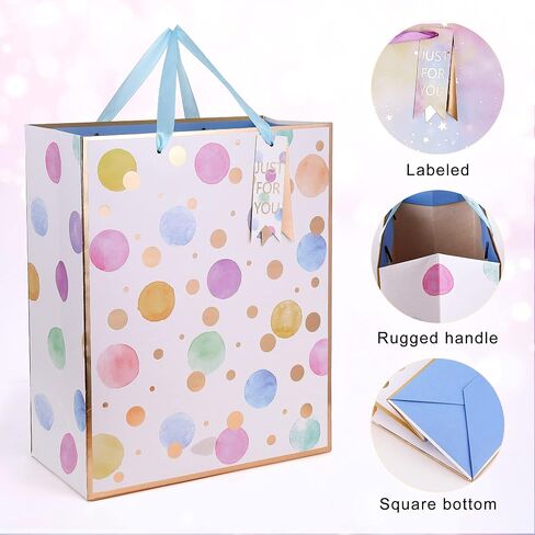 4 Pack Gift Bags Assorted Sizes Large Medium Small Paper Bags with Handles & Tissue Paper Reusable Colorful Polka Dots Stripes Stars Pattern Favor Gags for Party, Birthday, Mother's Day, Wedding Any in Saudi Arabia