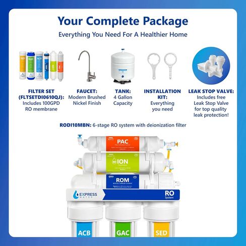 Express Water RODI10D Reverse Osmosis Deionization Water Filtration System – 6 Stage RO Water Filter with Faucet and Tank – Under Sink Water Filter – 100 GPD in Kuwait