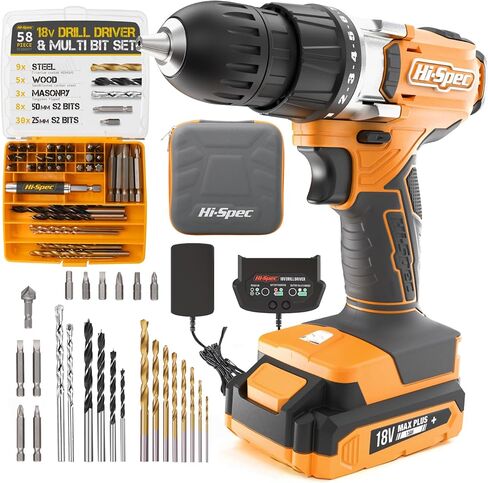 Hi-Spec 58pc 18V Cordless Power Drill Driver, Bit Set & Case. Complete Pink Drill and Drill Bit Set for Home & Garage DIY in Kuwait