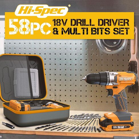 Hi-Spec 58pc 18V Cordless Power Drill Driver, Bit Set & Case. Complete Pink Drill and Drill Bit Set for Home & Garage DIY in Kuwait