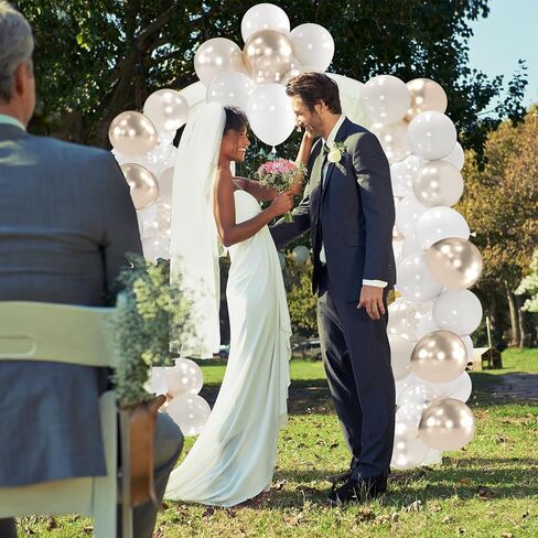 100pcs White and Gold Balloons - 12inch Sand White Metallic Champagne Gold Nude Pearl White & Clear Balloon for Baby showers, Wedding, Bachelorette, Graduation (with 66ft Ribbons) in Saudi Arabia