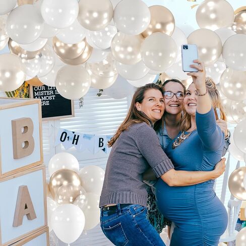 100pcs White and Gold Balloons - 12inch Sand White Metallic Champagne Gold Nude Pearl White & Clear Balloon for Baby showers, Wedding, Bachelorette, Graduation (with 66ft Ribbons) in Saudi Arabia
