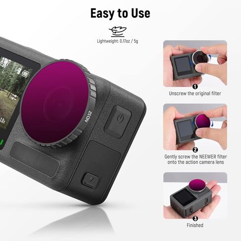 مجموعة مرشح NEEWER ND/CPL متوافقة مع DJI Osmo Action 3، زجاج بصري عالي الدقة ND8/PL+ND16/PL+ND32/PL+ND64/PL+CPL، إطار من الألومنيوم ملحقات كاميرا عمل طاردة للماء متعددة الطبقات، 5 عبوات in Kuwait