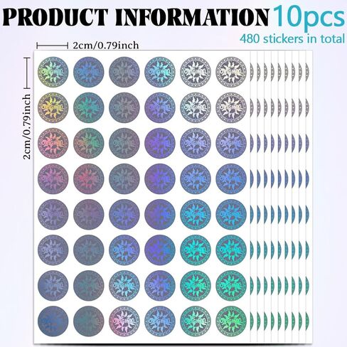 OLYCRAFT 480Pcs/10 Sheets Hologram Tamper Evident Labels 0.8 inch Genuine Security Stickers Tamper Evident Seal Holographic Round Stickers Authentic Hologram Labels for DIY Card Craft Paper Package in Saudi Arabia