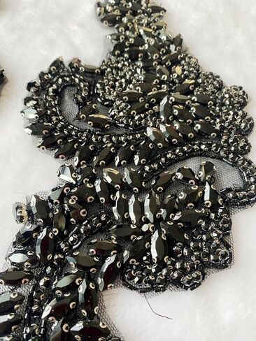 Handmade Rhinestone Applique Decorative Mesh Patch Corset Accessories are Suitable for Wedding Dresses 1 Pair/Set 4.7X15.7inches (Black) in Kuwait