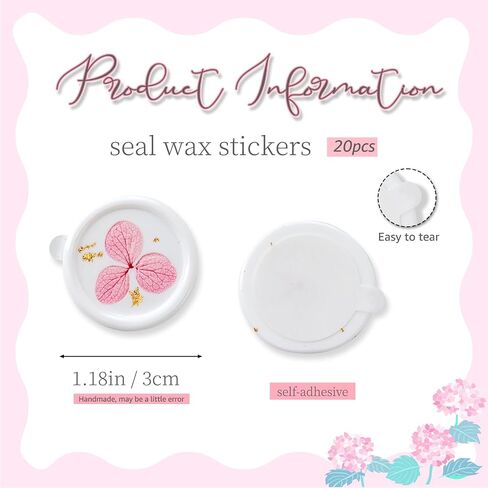 20pcs Handmade Floral Wax Seal Stickers - Dried Flower Self-Adhesive Seals，White Wax Sealing for Wedding Invitations, Gifts Wrap, Envelopes(Pink) in Kuwait
