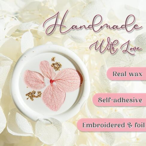 20pcs Handmade Floral Wax Seal Stickers - Dried Flower Self-Adhesive Seals，White Wax Sealing for Wedding Invitations, Gifts Wrap, Envelopes(Pink) in Kuwait