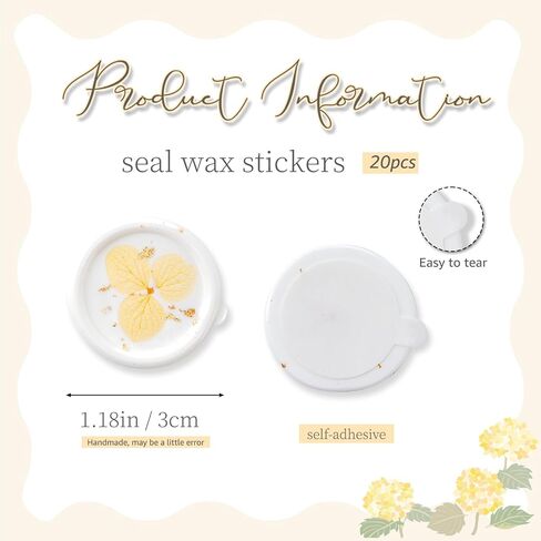 20pcs Handmade Floral Wax Seal Stickers - Dried Flower Self-Adhesive Seals，White Wax Sealing for Wedding Invitations, Gifts Wrap, Envelopes(Pink) in Kuwait