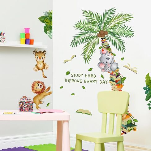 Library Decor Monkey Wall Decals Peel and Stick Wall Stickers & Murals Classroom Wall Stickers Decor Reading Room Vinyl Wall Murals Peel and Stick Reading Corner Classroom Book Wall Decals in Kuwait