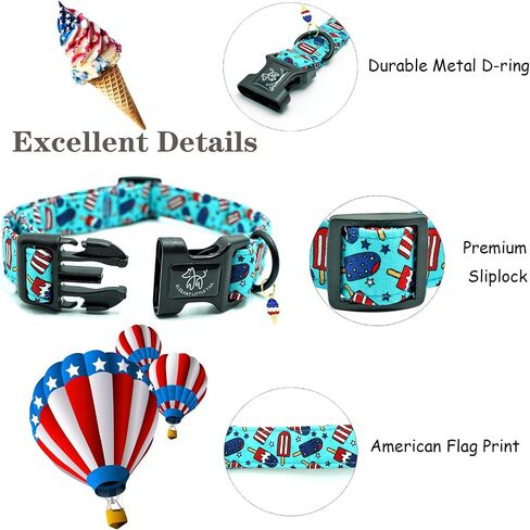 Elegant little tail Independence Dog Collar, 4th of July Holiday Pet Collars Cotton Patriotic Puppy Girl or Boy Soft Pet Gift Adjustable Dog Collar for Small Medium Large Dogs in Saudi Arabia