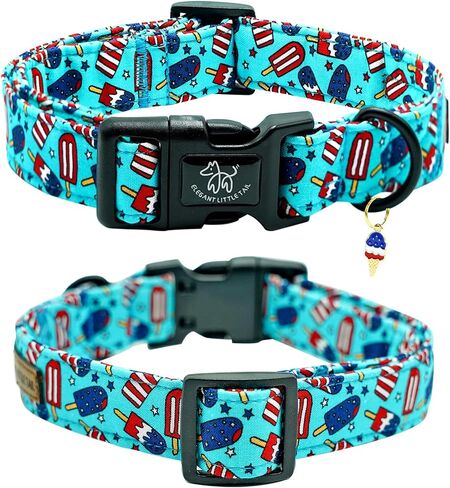 Elegant little tail Independence Dog Collar, 4th of July Holiday Pet Collars Cotton Patriotic Puppy Girl or Boy Soft Pet Gift Adjustable Dog Collar for Small Medium Large Dogs in Saudi Arabia