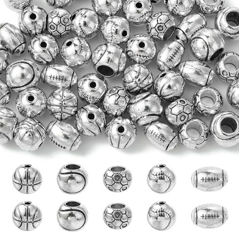 Stiesy 50pcs/Box 5 Styles Sport Ball موضوع الخرز التبتي العتيق in Kuwait
