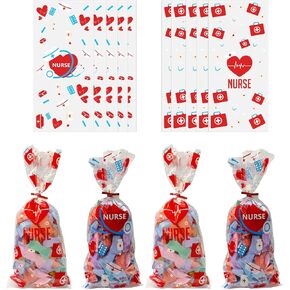 FANOST 100 PCS FARSES FARSES FACS BALK ، شكرًا لك حقيبة Cellophane الممرضة ، أكياس تقدير الممرضة ، حقيبة حفل التخرج الممرضة ، حقيبة حلوى للوجبات الخفيفة لحفلة الممرضات يوم الممرضات