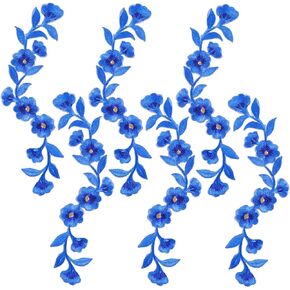 6 Pcs 9.5'' Long Patch Flower Vine with Leaf Blue Embroidered Flower Iron on Patches Long Patches Flower Applique Embroidery Patches Appliques for Clothes Trimming Shoes Jeans