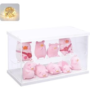 2 Tier Clear Acrylic Display Case Stand for Funko pop, 2 Layer Storage Cabinet Shelf Showcase Dustproof for Mini Toys Figures Stone Collectibles Assemble Organizer, White 9.8x4.5x5.9inch