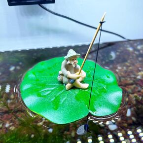 Floating Fish Tank Decoration,Cute Mini Fisherman Aquarium Decoration,Fish Tank Accessorie,Fish Toy for Betta Cichlid Goldfish Shrimps Hermit Crabs (Lotus Leaf)