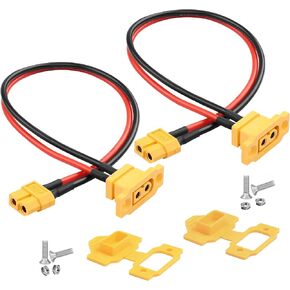 QIANRENON XT60 Fixed Mount Connector Short Cable 14AWG 25A Gold Plated XT60E-F Female to XT60 Female Panel Mount Extender Cable,Dust Cover,for RC Airplane Model Li Battery Drone,30cm/11.8in,2Pcs