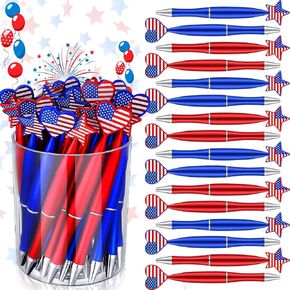 Yexiya 48 Pitch American Flag Flage Pointic Propens USA USA Stars Retractable Letble 1.0 MM Ink Ink Ballpoint Star Star Star For Independence Day 4th of July School Supplies Homeirs Higds