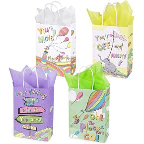 Zeffulyne 24pcs Oh الأماكن التي ستذهب إليها حقائب هدايا التخرج مع ورق الأنسجة ، 6 أنماط أكياس Dr Seuss Party Decoration
