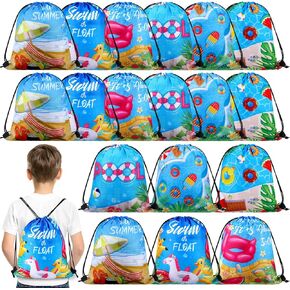 Sanwuta 36 Pcs Pool Party Favor Bags Summer Beach Goodie Gift Drawstring Bags Summer Drawstring Backpack for Pool Party Decorations