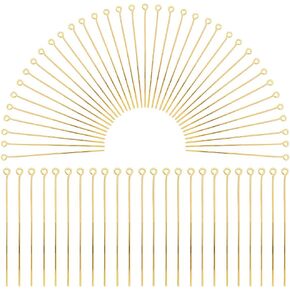 1 Box 600Pcs Jewelry Head Pins Long Earring Pins Gold Brass Hypoallergenic Thin Straight Beads Hole Screws Open Eye Pins for Jewelry Making Earrings Bracelets Accessories Supplies DIY Crafts