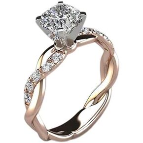Twist Solitaire Ring for Women Fashion 14k Solid Rose Gold Stack Twisted Ring Party Women Womments Jewelry Cubic Zirconia Complication Rings (US Code 8)