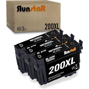 Run Star Resuctured 200xl استبدال خرطوشة الحبر الأسود لـ Epson 200xL T200XL T200 لـ Expression Home XP-200 XP-300 XP-310 XP-400 XP-410 Workforce WF-2520 WF-2530 WF-2540 (3 أسود)