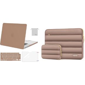 Moseso متوافق مع MacBook Pro 16 بوصة الحالة 2025-2021 M4 M3 M2 M1 A3403 A3186 A2991 A2780 A2485 ، قذيفة الصلبة ولوحة المفاتيح ، حقيبة وأيبة تخزين وحقيبة بوليستر أفقي ، كراميل براون آند براون