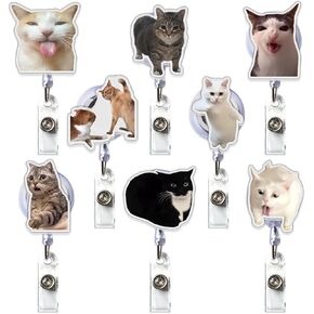 8pcs cat meme badge reel cute beendge beends reclable function funny clip clist for nurse doctor
