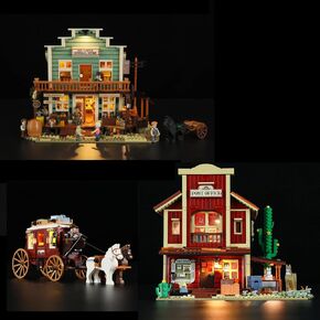 FUNWHOLE Western General Store & Old West Post Office & Western Stagecoach Lighting Building-Bricks Set