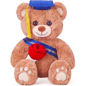 تخرج Ikasa Teddy Bear 2025 لعبة حيوانية محشوة مع Cap ، 11 "هدية ناعمة في مرحلة ما قبل المدرسة روضة أطفال (روز)