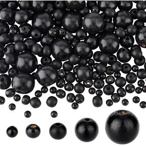 Ph Pandahall 680pcs 5 أحجام حبات خشبية خشبية أسود ، حبات خشبية حرفة ، حبات فضفاضة ، حبات الفضاء الطبيعية حبات الحرف الخشبية الطبيعية لصنع المجوهر